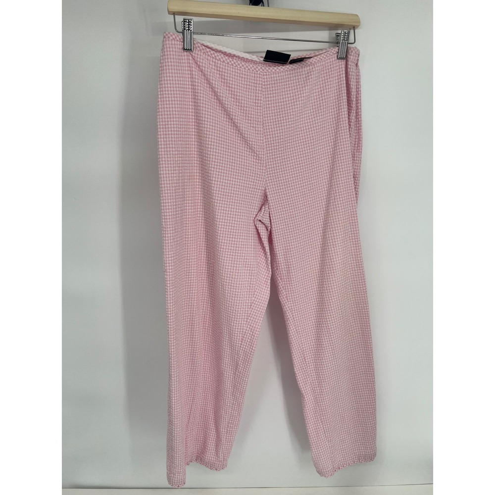 Willi Smith Pink Gingham Seersucker Pants Womens 10 Pink White Side Zip Straight